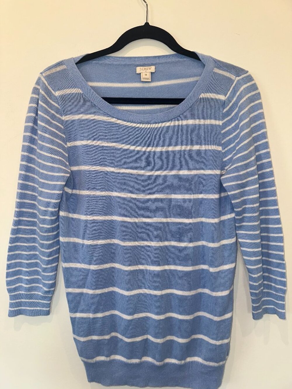 J.Crew Blue and White Striped Linen Cotton Scoopneck Sweater